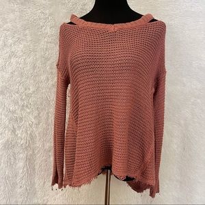 Alya Woman’s Pink Knitted Cold Shoulder along Sleeve Sweater